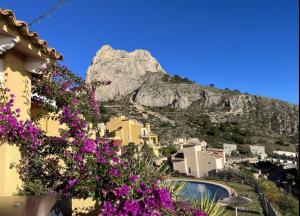 vista su una montagna con fiori viola di Casa Ronnie a Calpe