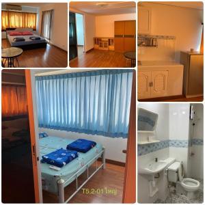 a collage of four pictures of a room at ImpactMuangthong C6,C7,C8,C9 in Nonthaburi