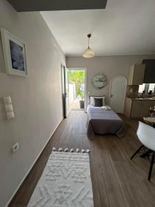 Karydakis Properties في مدينة زاكينثوس: غرفة معيشة مع سرير ومطبخ