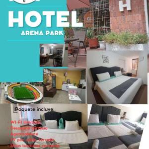 a collage of pictures of a hotel room at ARENA PARK in Bogotá