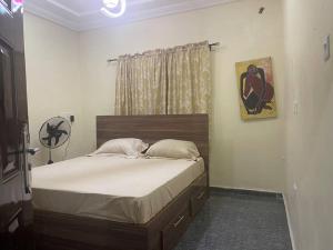 een slaapkamer met een bed in een kamer bij 3-bedroom bungalow. Free parking on the premises. in Benin City