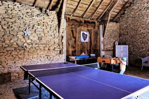 - une table de ping-pong dans une pièce dotée d'un mur en pierre dans l'établissement Gîte de France Les figuiers 3 épis - Gîte de France 4 personnes 544, 