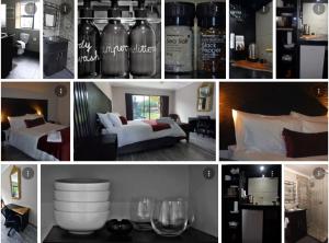 un collage de diferentes fotos de una habitación de hotel con botellas en 9 Serendipity Stay, en George