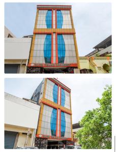 two pictures of a building with a stained glass window at HOTEL TEJASRI RESIDENCY in Vijayawāda