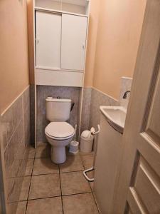 a small bathroom with a toilet and a sink at Gîte de France à Bar (Correze) 3 épis - Gîte de France 5 personnes 314 in Bar