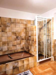 a bathroom with a tub and a shower at Gîte de France De baudran 3 épis - Gîte de France 6 personnes 424 