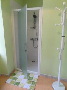 a bathroom with a shower with a glass door at Gîte de France à Allassac 3 épis - Gîte de France 4 personnes MAE-9994 in Allassac +11 photos