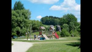 einen Park mit Spielplatz mit Rutsche in der Unterkunft Feriendorf am Hohen Bogen - Haus 66 in Arrach