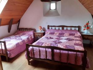 a bedroom with two beds in a attic at Gîte de France à Saint-Cirgues-la-Loutre 3 épis - Gîte de France 2 personnes MAE-0054 in Saint-Cirgues-la-Loutre