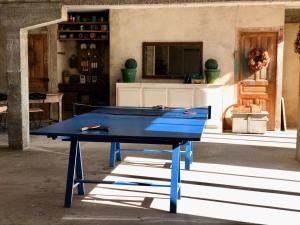 于澤爾克的住宿－Gîte de France A perle de vue épis - Gîte de France 294，房间里的一张蓝色乒乓球桌