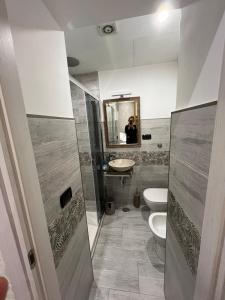 bagno con servizi igienici, lavandino e specchio di Hotel Ercoli House a Roma