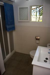 baño con lavabo y aseo y ventana en Sa Roca Roja, en Sóller