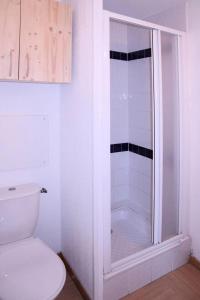 ein weißes Bad mit einer Dusche und einem WC in der Unterkunft Résidence Parc Des Airelles - 2 Pièces pour 8 Personnes 251 in Les Orres