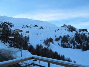 a view of a snow covered mountain from a balcony at Résidence LODGES 1970 - Appartement LODGES A405 pour 6 Personnes 45 in La Plagne