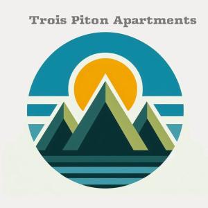 un logotipo de montaña con el sol y las montañas en el fondo en Trois Piton Apartments, en Pont Cassé