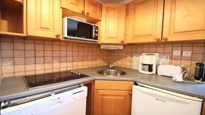 a kitchen with a sink and a microwave at Résidence Dame Blanche - Chalets pour 8 Personnes 644 in Narreyroux