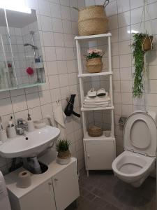 a white bathroom with a sink and a toilet at Eurovision 2024 in Malmö