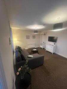 a living room with a couch and a tv at Church View Apartment in Great Yarmouth