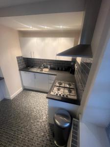 a small kitchen with a stove and a sink at Church View Apartment in Great Yarmouth
