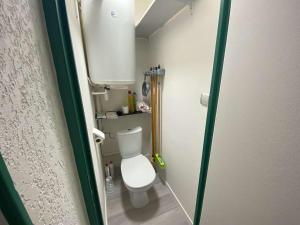 a small bathroom with a toilet in a room at Bel appartement climatisé en rez de jardin, plage à 200 m, idéal vacances in Saint-Elme