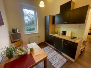 cocina con mesa de madera y sidx sidx sidx sidx de mesa en Wohnungen Bachhaus en Traun