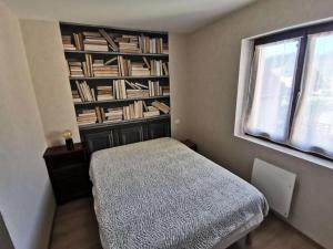 ein Schlafzimmer mit einem Bett und einem Bücherregal mit Büchern in der Unterkunft Résidence Mais Fortchorges-chorges - Maisons & Villas pour 6 Personnes 424 in Chorges