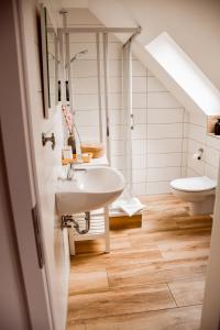 a bathroom with a sink and a toilet at KOCHWERK Restaurant & Pension in Zingst