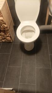 a bathroom with a white toilet in a room at Maison trois chambres in Schwändi