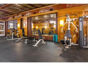 a gym with several exercise equipment in a room at Contemporary 2BR 2BA Apartment by CozySuites in Indianapolis