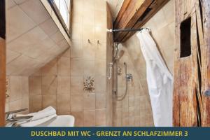 y baño con ducha, aseo y lavamanos. en SandAPART34 - 4 tolle FeWos von 1-9 Pers mitten in der Altstadt, en Bamberg