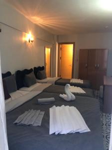 イスタンブールにあるレイデル ホテルのベッド2台(白鳥のタオル付)が備わる客室です。