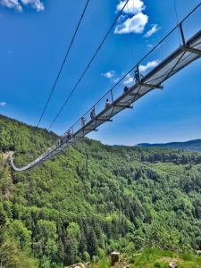 a group of people on a suspension bridge in the mountains at Ferienwohnung "Hygge" in Schluchsee in Schluchsee