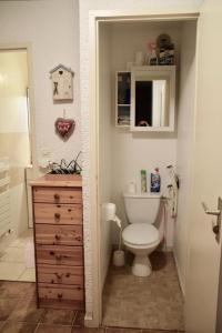 a bathroom with a toilet and a wooden dresser at Résidence La Demeurance - 2 Pièces pour 4 Personnes 34 in Valloire