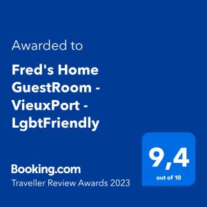 Vottorð, verðlaun, skilti eða annað skjal til sýnis á Fred's Home Guestroom VieuxPort Friendly - chez'l'habitant