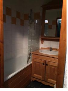 a bathroom with a sink and a tub and a mirror at Chalets Du Galibier I - 2 Pièces pour 4 Personnes 74 in Valloire