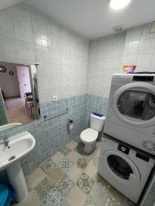 y baño con lavadora y aseo. en Acogedor Apartamento/Loft en Santa Fe, en Santa Fe
