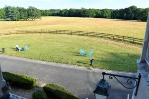 twee stoelen op het gras in een veld bij Château de la Pervenchère gîte Marin in Casson +3 foto's