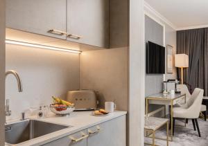 a kitchen with a sink and a counter top at Royal Manotel in Geneva