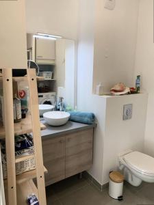 y baño con lavabo, aseo y espejo. en Résidence Villa Naka - 2 Pièces pour 4 Personnes 634, en Six-Fours-les-Plages