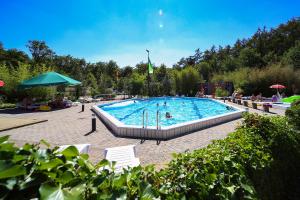a large swimming pool with people sitting around it at Vakantiepark Bonte Vlucht in Doorn