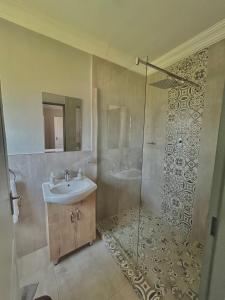 uma casa de banho com um chuveiro e um lavatório. em The Comfy Corner @ Skyfall Country Estate em Polokwane