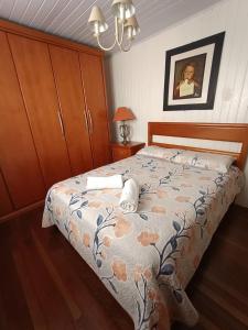 um quarto com uma cama com uma cómoda e uma fotografia em Residencial Di Capri em Gramado