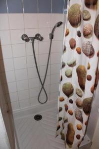 a shower stall in a bathroom with nuts on the wall at Les Chalets De Superd Ancolie - 3 Pièces pour 10 Personnes 324 in Le Dévoluy