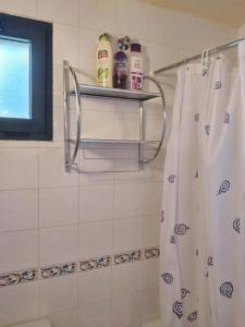 een badkamer met een douche en een douchegordijn bij La Casa de Trefacio in Trefacio