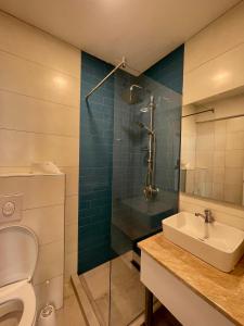 a bathroom with a toilet and a sink and a shower at Villa Radozda in Struga