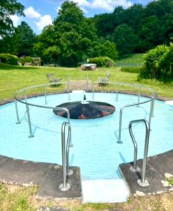 a pool with a fire pit in the middle at Alex in Pfaffenhausen