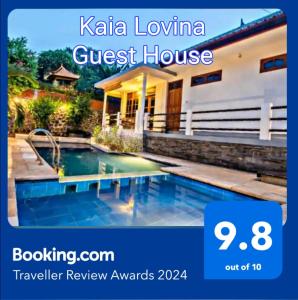 un anuncio para un hostal con piscina en Kaia Lovina Guest House Junior Suite, en Lovina