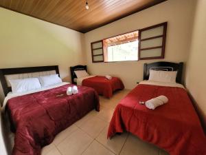 a bedroom with two beds and a window at Pousada Moinho de Pedra in Extrema