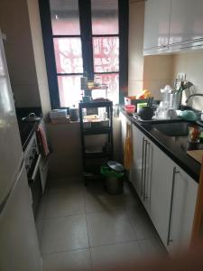 eine Küche mit einem Waschbecken und einem Regal darin in der Unterkunft casa la salud in Málaga