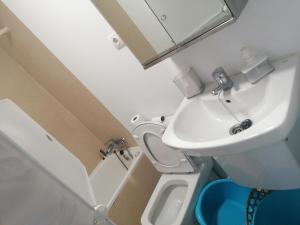 ein kleines Bad mit WC und Waschbecken in der Unterkunft casa la salud in Málaga